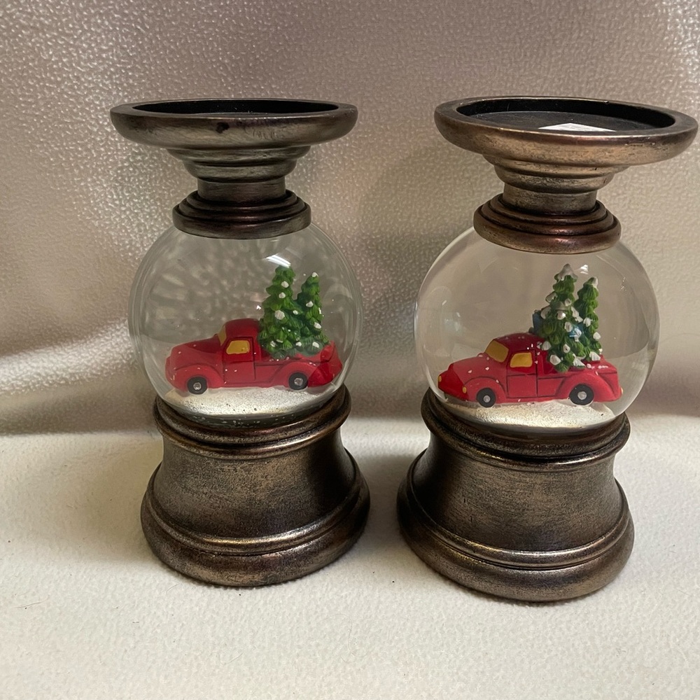 Two Christmas candle holders